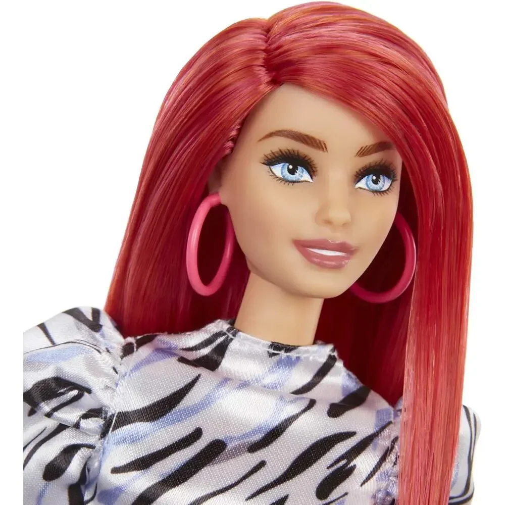 Barbie Fashionistas Doll #168 Smaller Bust Long Red Hair Zebra-striped Dress NIB